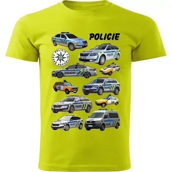 Chlapecké tričko dětské tričko POLICIE limetkové 110 (dětské tričko s policejními auty)