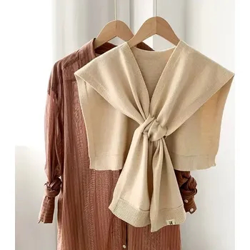 Šála Dámská pletená šála na zimu | módní teplý šál - béžový