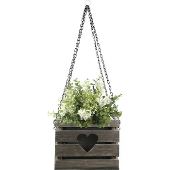 Obal na květináč AMADEA Dřevěný závěsný obal s květináčem se srdcem tmavý, 27x27x21 cm, český výrobek