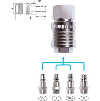 Příslušenství ke kompresoru GAV EUROLINE RYCHLOSPOJKA STL.VZDUCH S HADIČNÍKEM D10mm