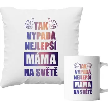 Žertovný předmět Komplet pro mámu - Tak vypadá nejlepší máma na světě - polštář a hrnek s potiskem- Tričkový.cz