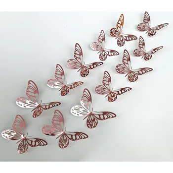 Samolepící dekorace Samolepka na zeď "Metalické Motýli - Růžové" 12 ks 8-12 cm