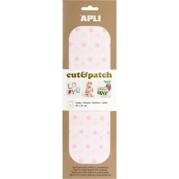 Barevný papír Apli Cut & Patch papír na ubrouskovou techniku Hvězdičky růžový pastel 30 x 50 cm 3 kusy