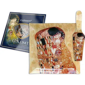 Carmani® Carmani - Skleněný tác G. Klimt "Polibek" s lopatkou na servírování dezertů - 25 cm