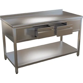 Dílenský stůl Nerezový pracovní stůl se dvěma šuplíky KSPZH-2 - hloubka 600mm Délka x hloubka: 800x600mm