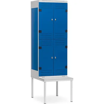 Šatní skříň TRITON Šatní skříňka 4-boxová s lavičkou, 1970 x 600 x 780 mm - kovová Provedení zámku: jiný zámek (uveďte do poznámky) - cena na vyžádání, Provedení skeletu: kov modrá RAL 5005, Provedení dveří: kov černá RAL 9005