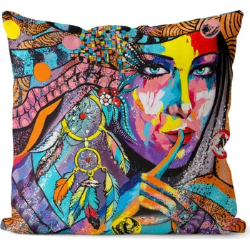 Dekorativní polštářek Polštář 40x40cm Indiánka art (Velikost: 40 x 40 cm)