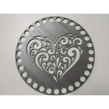 Víko/dno na košík 14,5cm - srdce ornament stříbrno-šedá