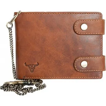 Peněženka Celá kožená peněženka s 50 cm dlouhým řetězem a karabinou s býčí hlavou