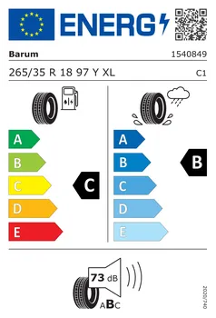 Barum Bravuris 5HM 265/35 R18 97 Y XL FR energetický štítek