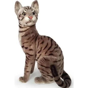 plyšák Plyšová sedící kočka tygrovaná hnědošedá