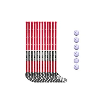 Florbalová hůl Unihoc Basic FIGHTER 12 sticks + 6 balls Florbalová sada červená / černá, Oboustranná, 87cm (=97cm), (9 - 12 let)