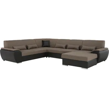 Sedací souprava Sedací souprava ve tvaru U, látka hnědá / ekokůže hnědá, pravá, EMILY U