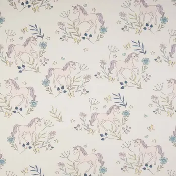 Úplet 21684 bílý, jednorožci na louce, š.155