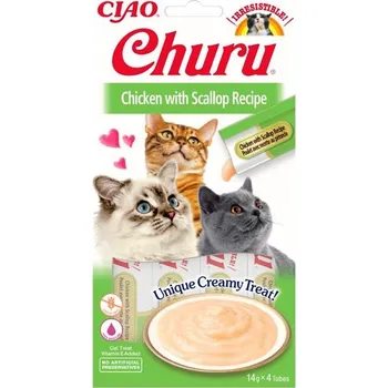 Pamlsek pro kočku Inaba Churu cat snack Kuře s příchutí hřebenatek 4x 14g