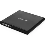 Verbatim External CD/DVD ReWriter, USB 2.0, Slim, Black (98938)