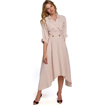 Dámské šaty Elegantní šaty s asymetrickou sukní Makover K086 béžové EU velikost: XXL