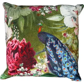Dekorativní polštářek Sametový polštář s květinami a pávem - 45*45*10 cm