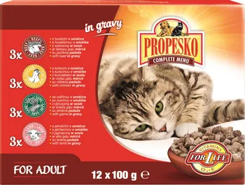 Krmivo pro kočku Propesko Kapsičky pro kočky Adult  hovězí/kuřecí/jehněčí/zvěřina 12x 100 g