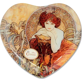 Talíř Carmani® Carmani - Skleněný talíř ve tvaru srdce A. Mucha Drahé kameny Smaragd - 25*23 cm