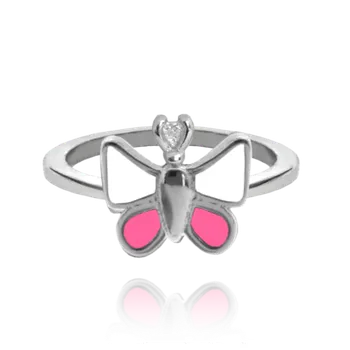 Módní doplněk Stříbrný dětský prsten s růžovo-bílým motýlkem Velikost: 48 cm