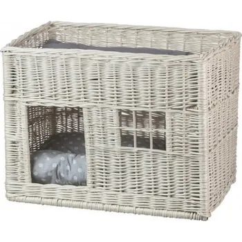 Pelíšek pro kočku Bílý proutěný pelíšet - domeček