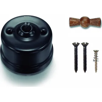 vypínač FONTINI by Font Barcelona Porcelánový vypínač povrchový Garby černý/Old Wood klička Řazení: Vypínač č.6 – schodišťák – ovládá se ze 2 míst 30 308 27 21