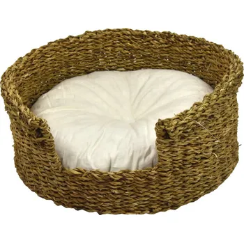 Pelíšek pro psa Vingo Kulatý pelech z mořské trávy s polštářkem, 49 x 19 cm