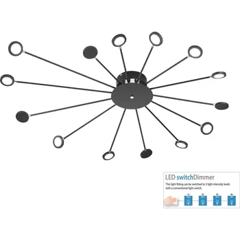 Trio Leuchten 679511532 PEACOCK - Stropní LED svítidlo stmívatelné klasickým vypínačem, LED 39W, 3000K, 115 x 97cm (Dominantní stropní lustr v černé barvě, stmívatelný)