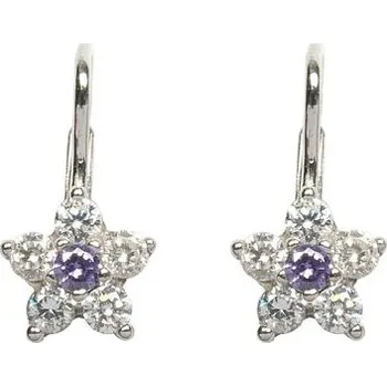 Náušnice Stříbrné náušnice zirkonové kytičky fialovo bílé