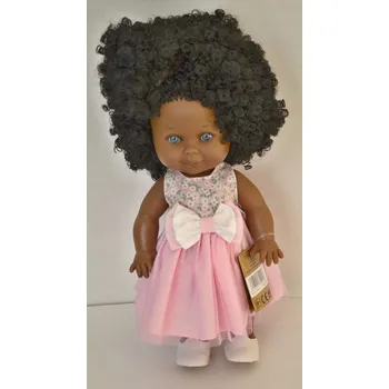 Panenka Betty černoška - černé kudrnaté vlasy v růžových šatech od firmy Lamagik ze Španělska (španělská panenka - 30 cm)
