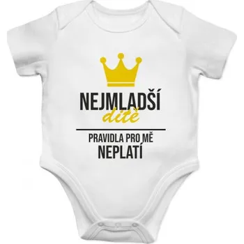Žertovný předmět Nejmladší dítě - pravidla pro mě neplatí - dětské body s potiskem- Tričkový.cz