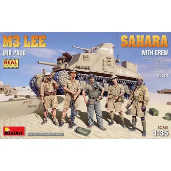 Plastikový model Miniart 1/35 M3 LEE Mid. Production SAHARA w/crew (5 fig.)