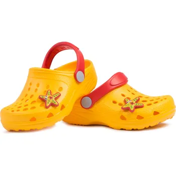 Dívčí žabky Plážová obuv nazouváky gumové pantofle Camminare žluté s oranžovou mořskou hvězdicí velikost: 22/23