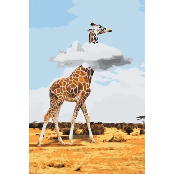 Malování podle čísel - Žirafa s hlavou v oblacích Velikost: 40x60cm, Rámování: Pouze srolované plátno