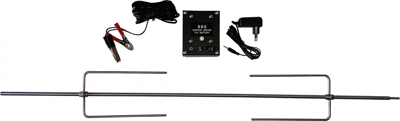 Grilovací jehla nerezová ocel 1000mm/10mm/8x8mm + motor 60kg elektrický nebo autobaterie/12V/ - drůbež, kýta (Kyperské grilovací systémy) (Kyperské grilovací systémy)
