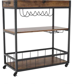 Komoda Servírovací vozík SILVIUS dub smoke, kov černý lak