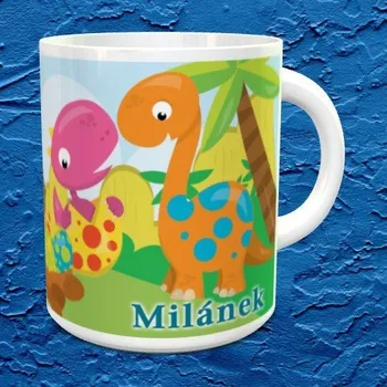 Hrnek se jménem Dinosauří rodinka - Modrá / Keramický 0,29 l
