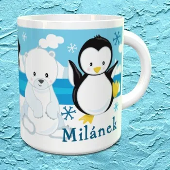 Hrnek se jménem Zvířátka na sněhu - Žlutá / Keramický 0,29 l