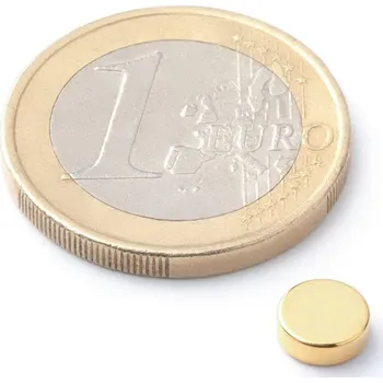 Dekorativní magnet SOLLAU Neodymový magnet válec D 6x2 mm, Neodym, N42, pozlacený