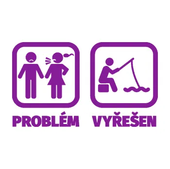 Polep vozidla SAMOLEPKA Problém? Vyřešen 006 na ryby (14 - fialová) NA AUTO, NÁLEPKA, FÓLIE, POLEP, TUNING, VLASTNÍ TEXT, TISK, AUTOSAMOLEPKY.cz, POLEPY, OBRÁZEK, LOGO, SAMOLEPKY
