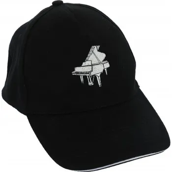 Kšiltovka v černé barvě - vyšitý hudební nástroj klavír