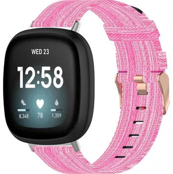 Příslušenství k chytrým hodinkám eses Tkaný řemínek pro Fitbit Versa 3 a 4, Sense 1 a 2 - Vzorovaný, růžový
