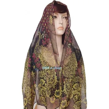 Šátek Šátek lehký šifónový s orientálními vzory s květy a pávy - černý