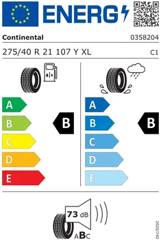 Energetický štítek letní osobní pneumatiky Continental PremiumContact 6 275/40 R21 107 Y XL SSR