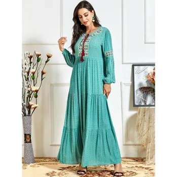 Dámské šaty Orientální dlouhé Abaya šaty se zdobeným výstřihem - XXXL