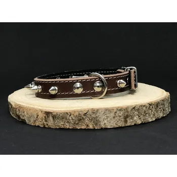 Obojek pro psa Palkar obojek z kůže hlazenice pro psy zdobený hroty 40 cm x 18 mm hnědý (Palkar obojek z kůže hlazenice pro psy zdobený hroty 40 cm x 18 mm hnědý)