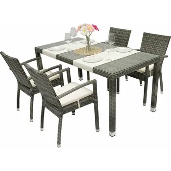 Jídelní set DEOKORK Zahradní ratanová sestava NAPOLI II. 1+4 (šedá)