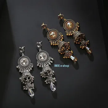 Náušnice Dlouhé Bollywood náušnice se zirkony - Zlatá