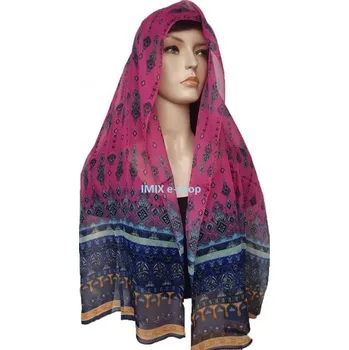 Šátek Šátek šifónový s orientálním motivem tmavě růžový